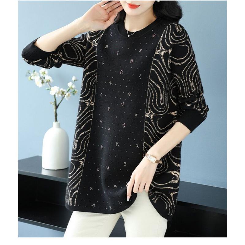Autumn Winter Mom's New Loose Knitted Sweater Round Neck Mid-length Sweater Dress Fashion Bottoming Top