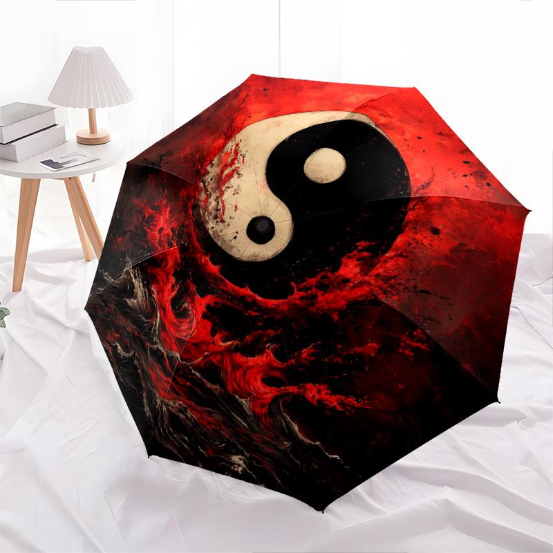 Yin-Yang Symbol  Pattern, Automatic Folding Umbrella, Portable and Foldable Design, 8 Ribs, a Christmas or Birthday Gift.