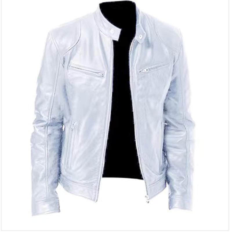

2026 Men s Leather Jacket Motorcycle Long Sleeve Coat Vintage Blazer Mens Jacket PU Leather M белый