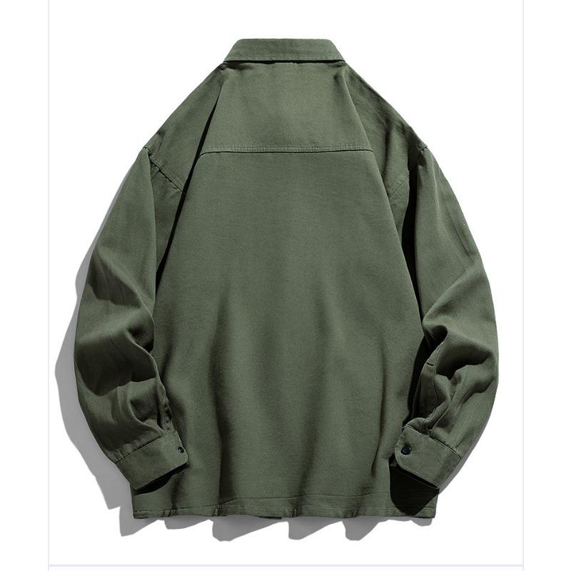 Men S Long Sleeve Cotton Shirt Casual Japanese Style Solid Color Workwear