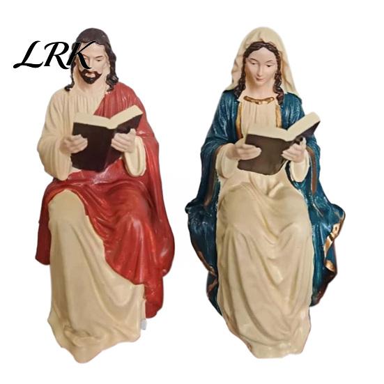 Christelijke Huisdecoratie Jezus en Maagd Maria Lezen Boekenplank Beeldjes, Religieuze Zittende Beelden, Cadeau voor Pastor Kerkleden Hars Plank