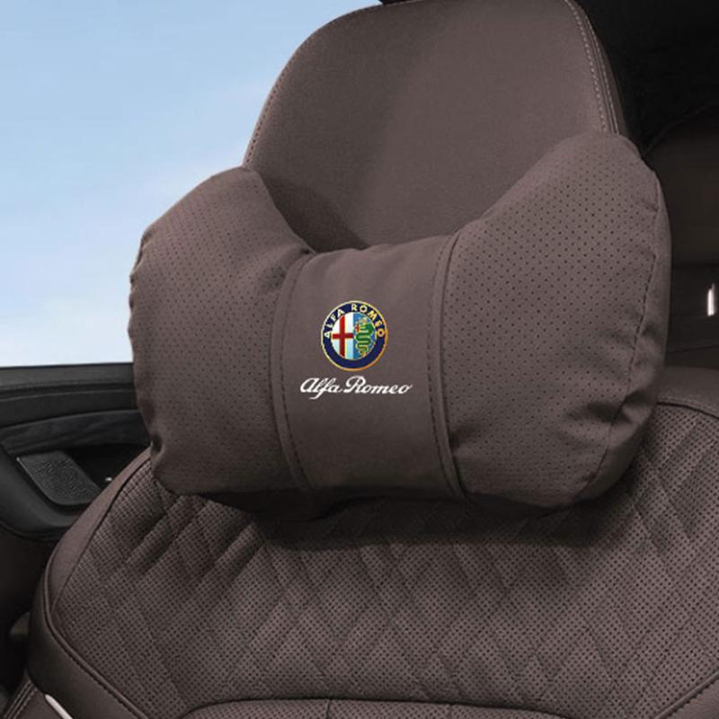 High-end Leather Car Seat Headrest Memory Foam Comfort Neck Pillow For Alfa Romeo 4C 159 166 Spider Giulia Giulietta 156 147 GT