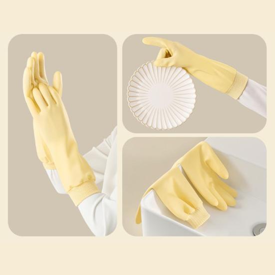 1 Pair Housework Gloves Elastic Textured Cuffs Prevent Water Backflow Cleaning Gloves Grease Removing Gloves