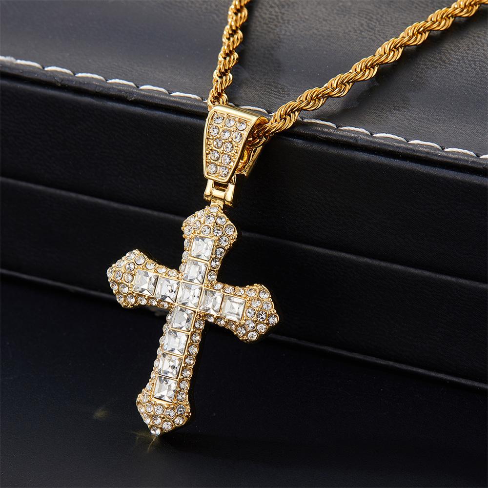 Classic Zircon Cross Necklace Iced Out Hip Hop for Men and Women Bling Pendant Punk Jewelry Gifts