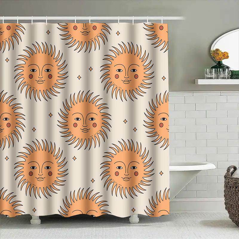 Solros Duschdraperi Med Sött Ansiktstryck För Badrumsdekoration Orange Rosa Blommig Solnedgångsdesign Vattentätt Tyg 72X84 Tum