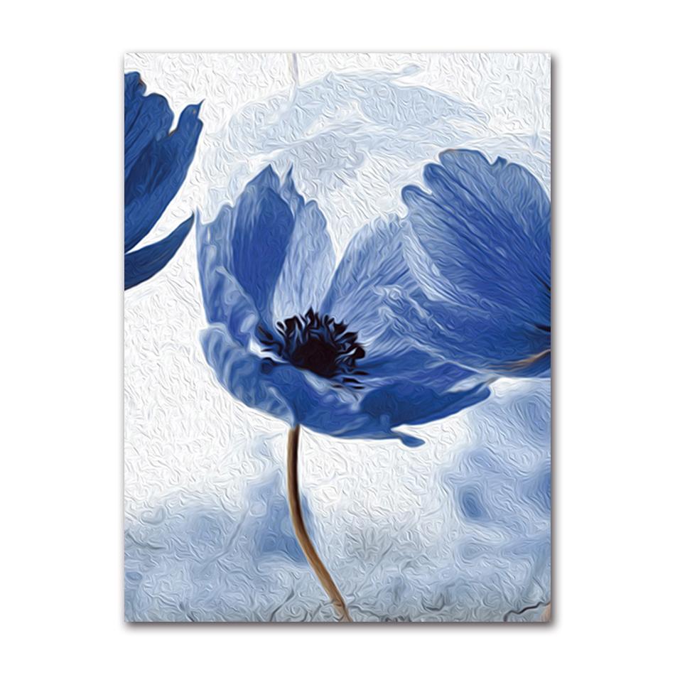 Bloemige Botanische Canvas Print Abstracte Blauwe Bloemplant Poster Scandinavische Stijl Muurschildering Scandinavische Decoratie Afbeelding