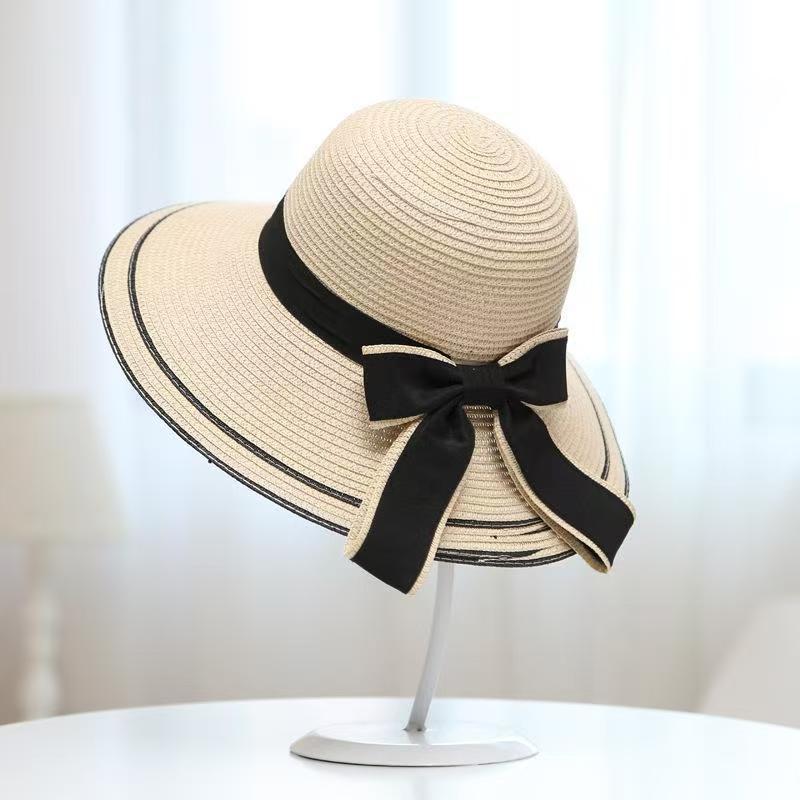 Khaki Summer Shade Straw Hat Women's Fashion Sunscreen Hat Outdoor Seaside Beach Hat Foldable Sun Hat