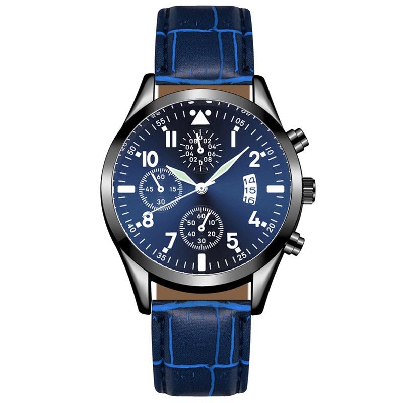 Stylish Men's Watch With Night Light And Calendar Quartz Pointer Display Leather Strap 98001 Belt Style)