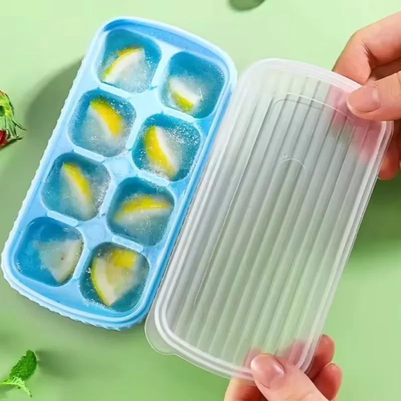 1-4PCS Food Grade Silicone Ice Cube Tray Lid Popsicle Maker Mold Food Freezer Storage Easy Release Soft Ice Tray for Kitchen