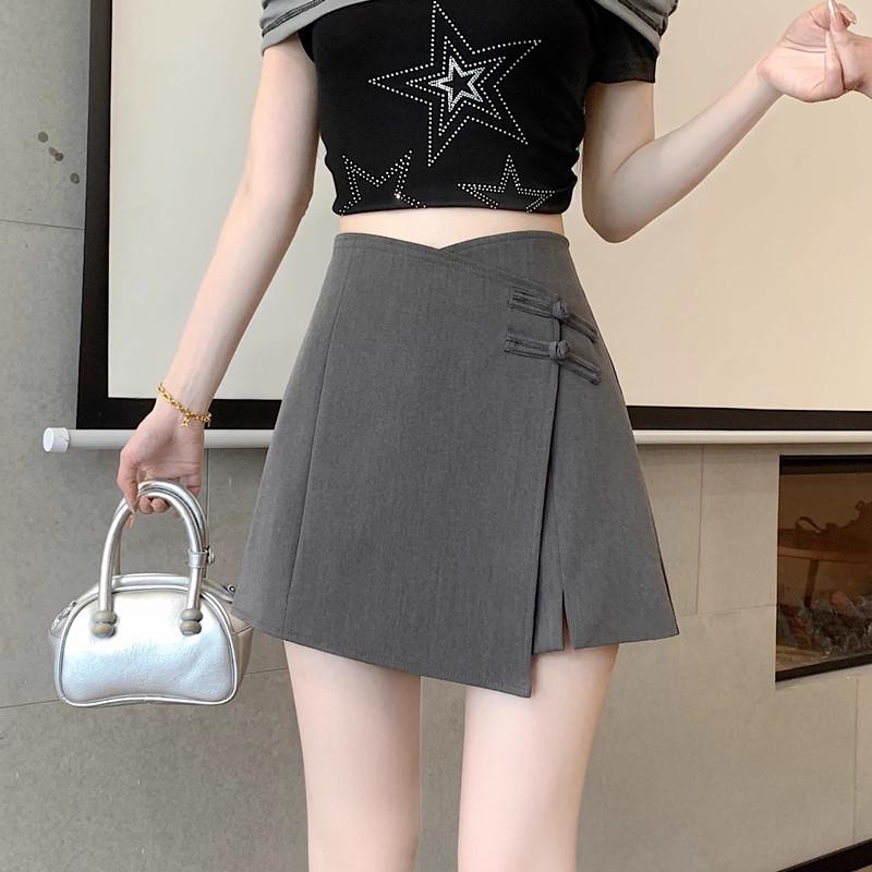 2024 Summer High Waist Plus Size Chinese Style Irregular Skirt Shorts - Slimming Midi Design