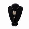 Tribal Faux Leather Rope Bolo Tie Unique Western Necktie Metal Initial Letter Necklace for Men and Womens Party Outfits