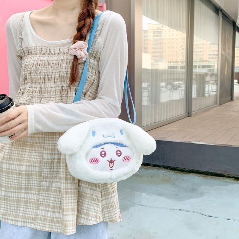 Cartoon Plush Chiikawa Backpack Children Shoulder Carry Trendy Details Splicing