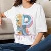 Floral Letter P T-Shirt | Pastel Daisy Flowers Letter P Tee Gift for Her Mom Grandma Family Friend Sister Crew Team Party Aunt
