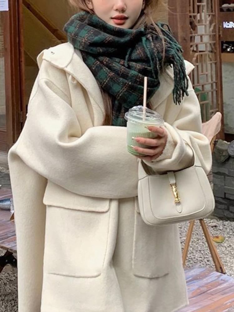 Herbst Winter Lose Elegante Wollmantel Frauen Französisch Horn Schnalle Retro Wollmantel Neue Koreanische Mode-Design Casual Kleidung