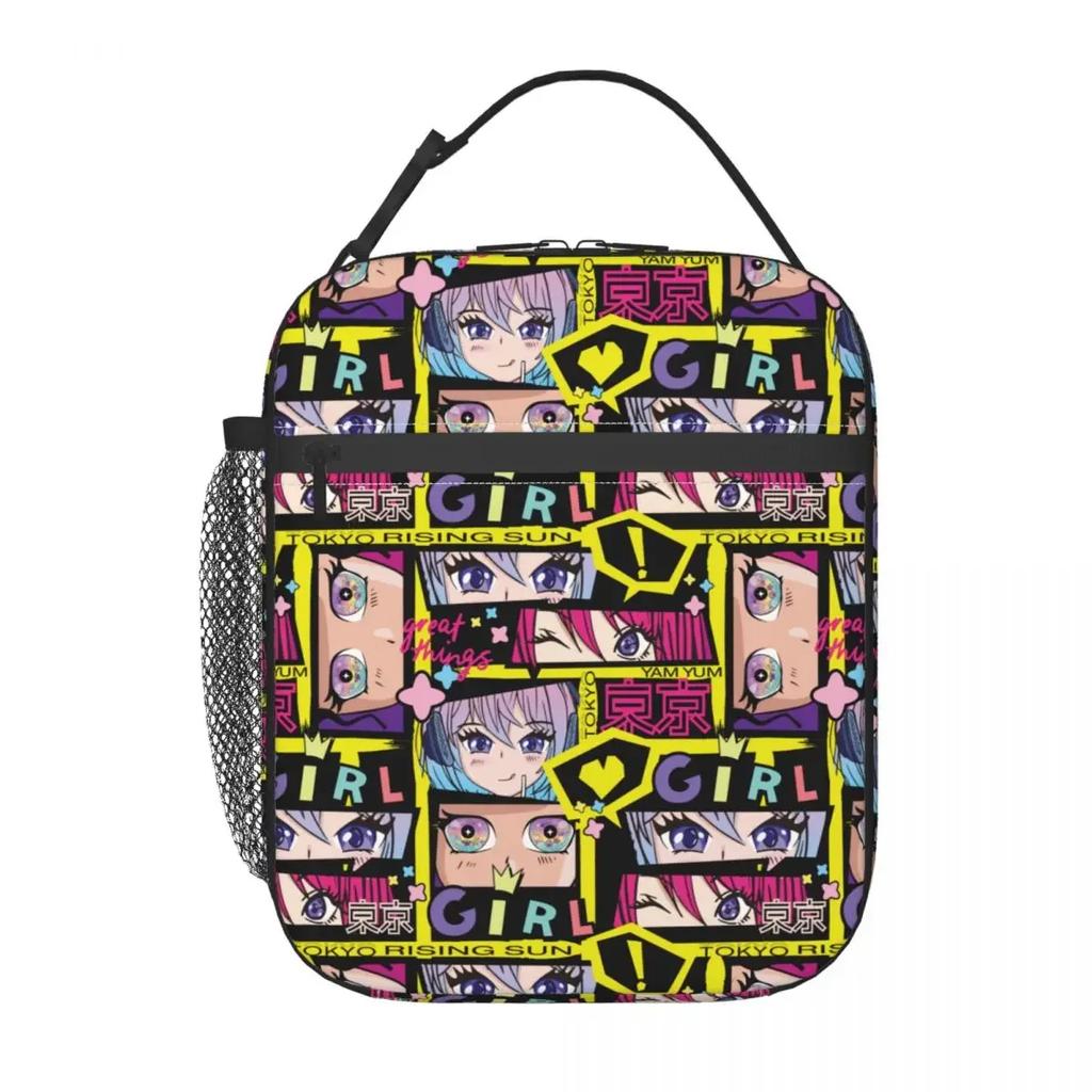 Insulated Lunch Tote Bag Tokyo Anime Girl Kawaii Girlish Eyes Accessories Harajuku Street Food Box Unique Design Cooler Thermal