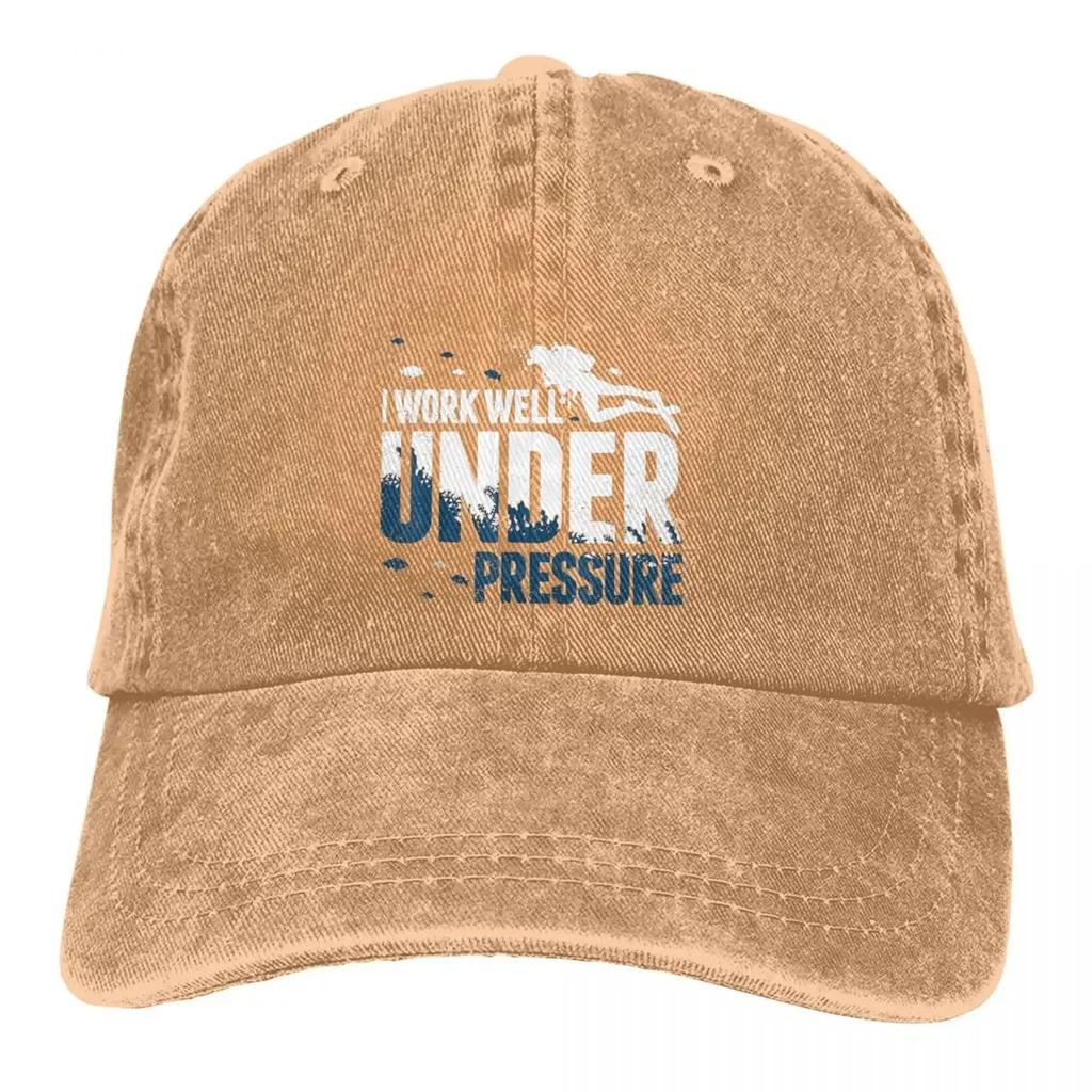 Washed Men's Baseball Cap Diver I Work Well Under Pressure Trucker Snapback Cowboy Caps Dad Hat Dive Scuba Diving Golf Hats