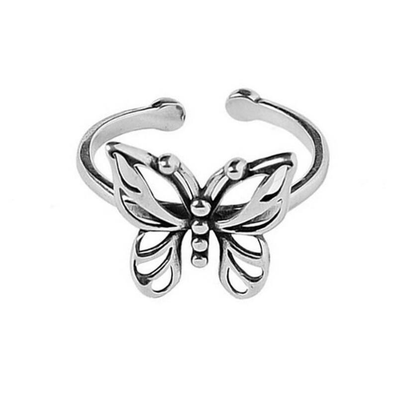 

925 Sterling Silver Butterfly Rings for Women New Fashion Vintage Punk Fine Jewelry Birthday Party Accessories Gifts чорний