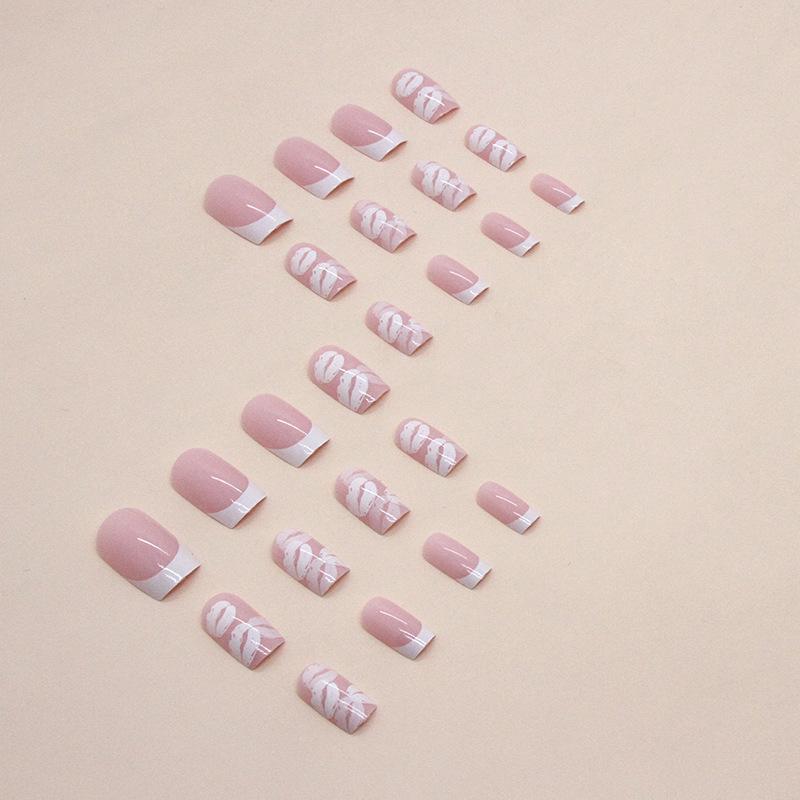 White French simple medium and long European and American ins style sexy lips manicure fake nails can be nails