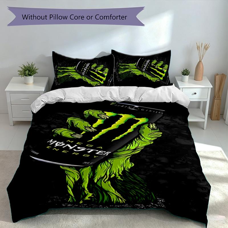 3pcs Monster Energy LOGO Duvet Cover Set, Includes 1 Duvet Cover and 2 Pillowcases,Skin-Friendly&Comfortable Fabric,Suitable Bedding Sets