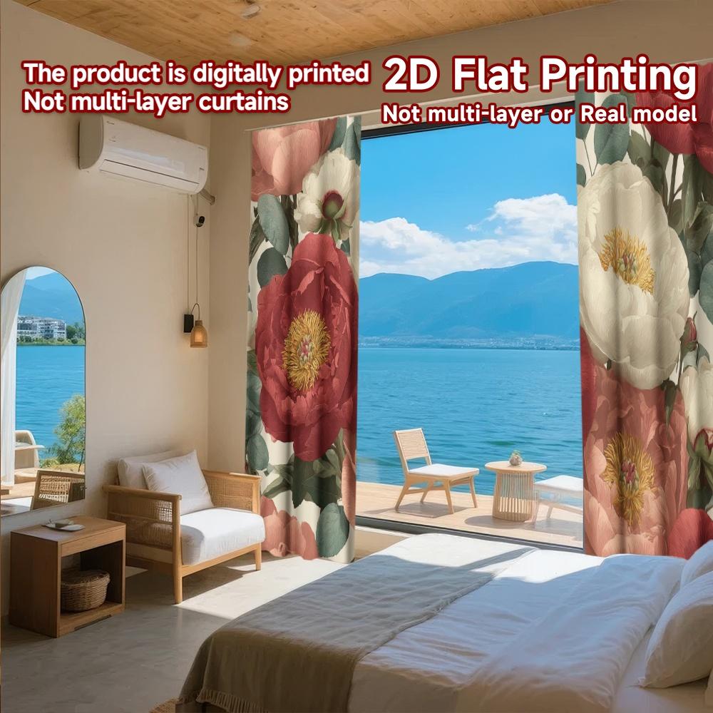 2D FLAT PRINTING 2pcs Curtains (Without Rod) Floral Peony Arrangement Saint Patrick is Day Festival Fashion Curtains Prints