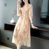 Fairy Pink Floral Short-Sleeve Mulberry Silk Dress - Seaside Holiday Long Skirt