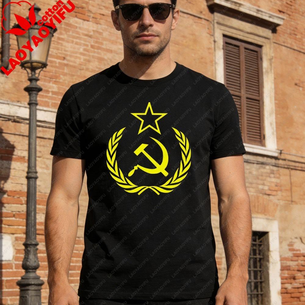 Hammer  Sickle Mens Russian Communism TShirt Logo Russia USSR Soviet Union Tees Men Oneck Classic Print Casual Daily Tops S