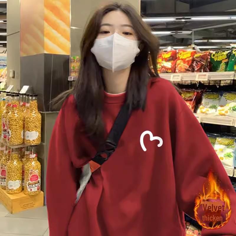 Dámská plus sametová evropská modrá mikina s kulatým výstřihem - Jaro/Podzim 2024 Volný střih top