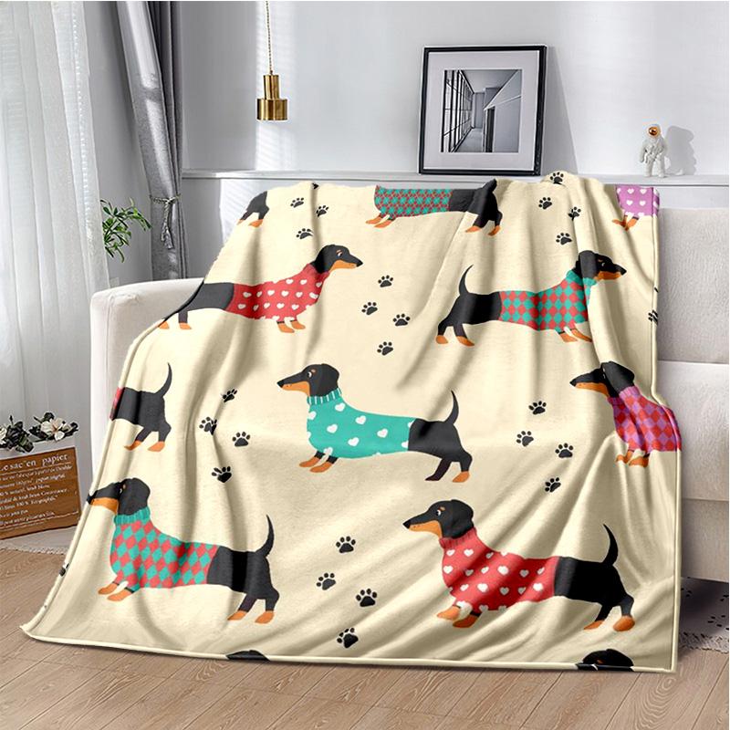 Dachshund Blanket Cute Black and Red Paws Printed Soft Flannel Blanket Warm Cozy Blanket for Teens Adults Kids