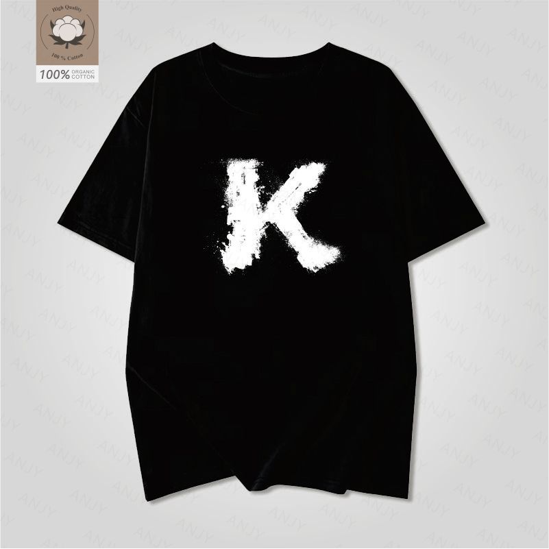 Artistic Letter K Printed White Short Sleeved Unisexs And Unisexs American Street Loose Pure Cotton Personalized Simple Tshirt