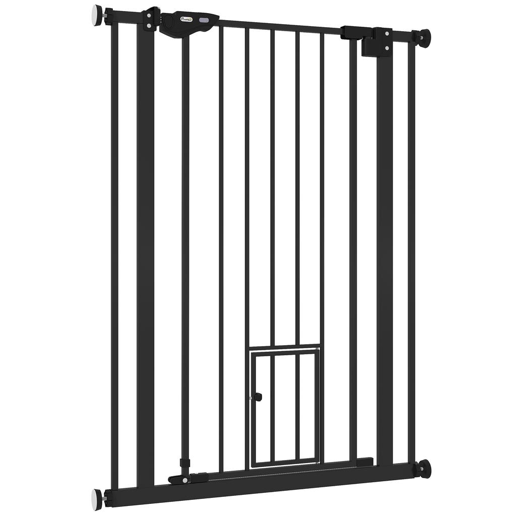 Extra Tall Pet Gate, Indoor Dog Safety Gate, with Cat Flap, Auto Close, 74-80cm Wide - Black