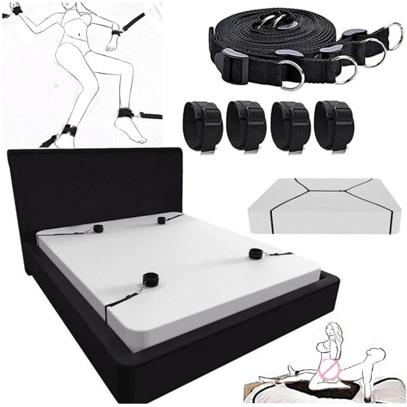 Adults Erotic Bondage Bed Games Sex Equipment Set of Nylon Restraints Handcuffs Ankle Cuffs for Fetish Bdsm Slave Role Play