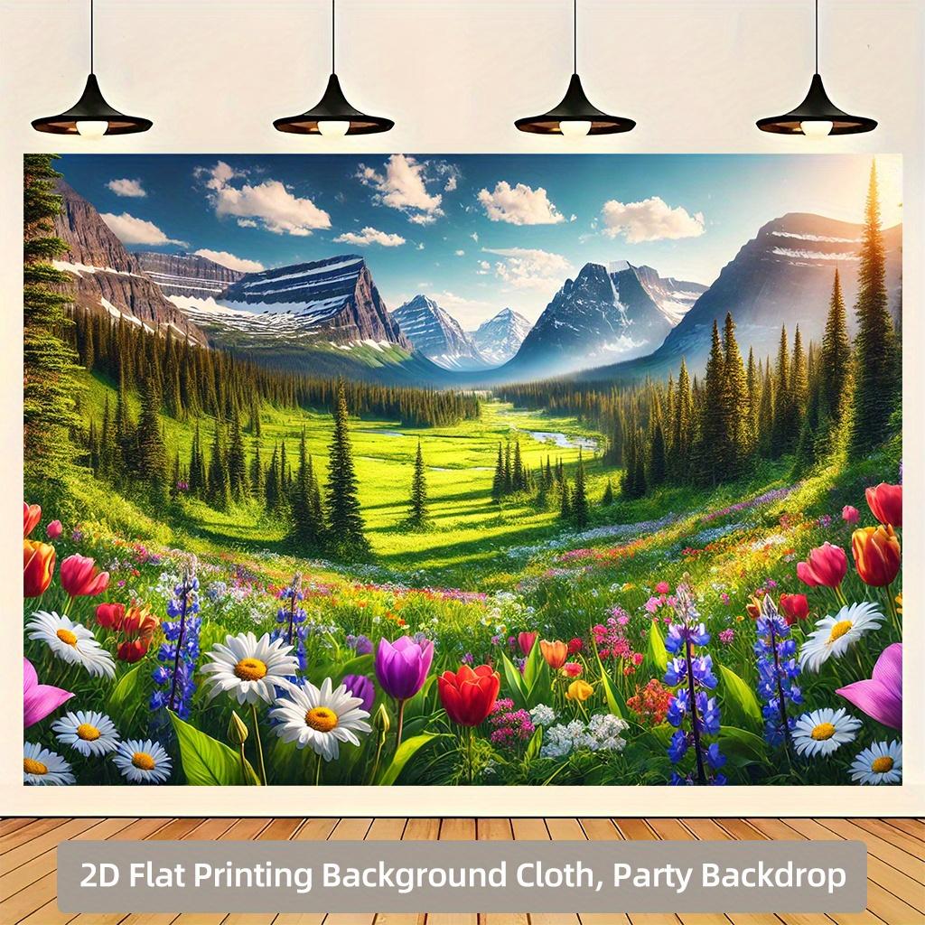 2D Flat Valley Spring Blooming Background Cloth for Living Room and Bedroom Decoration Polyester