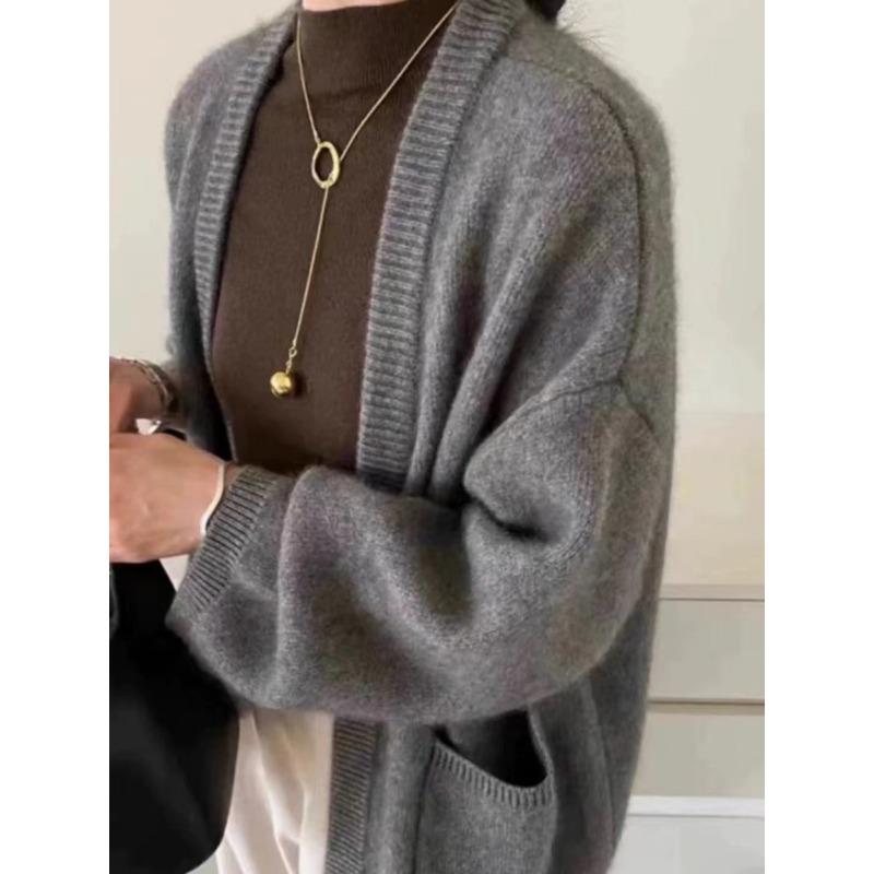 Autumn and Winter Sweater Jacket Women's Loose Lazy Style Loose and Versatile Design Sense Pocket Knitted Cardigan Top Women