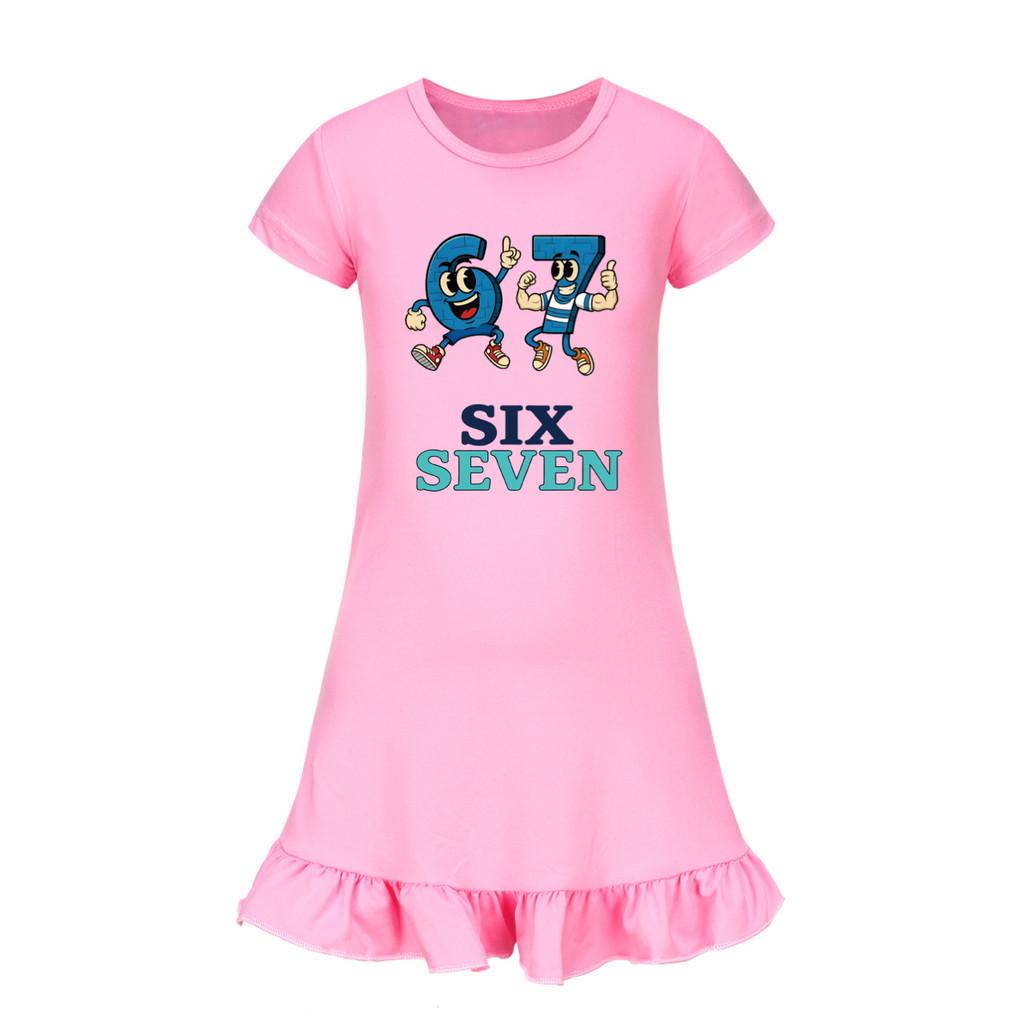 

5225 Детское Платье для Девочек Steal a Brainrot 67 с Принтом и Воланами, Короткий Рукав, Повседневное 110cm розовый