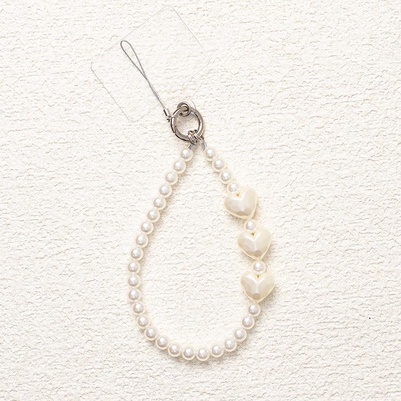 New Gray-Purple Heart Fairy Phone Lanyard: Anti-Drop Pearl Wrist Strap with High-End Appeal