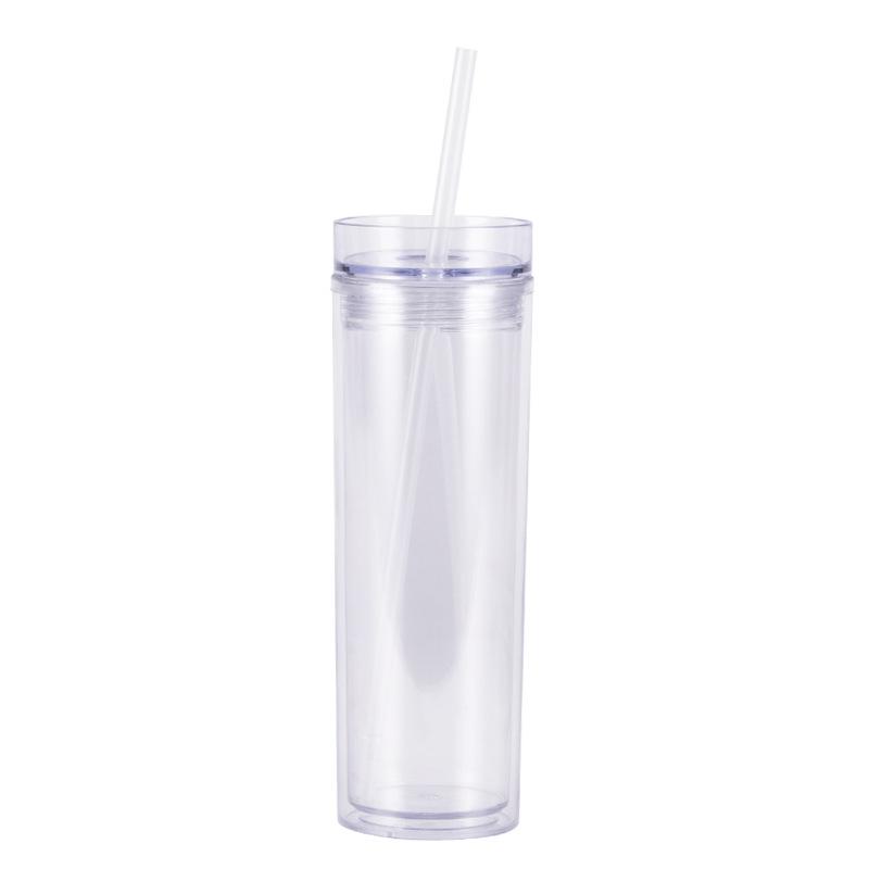 

Wind Fashion Water Cup Skinny Double-Layer Straw Cup, Transparent Straight Cup With Straw Double-Layer Water Cup 450ml чистый