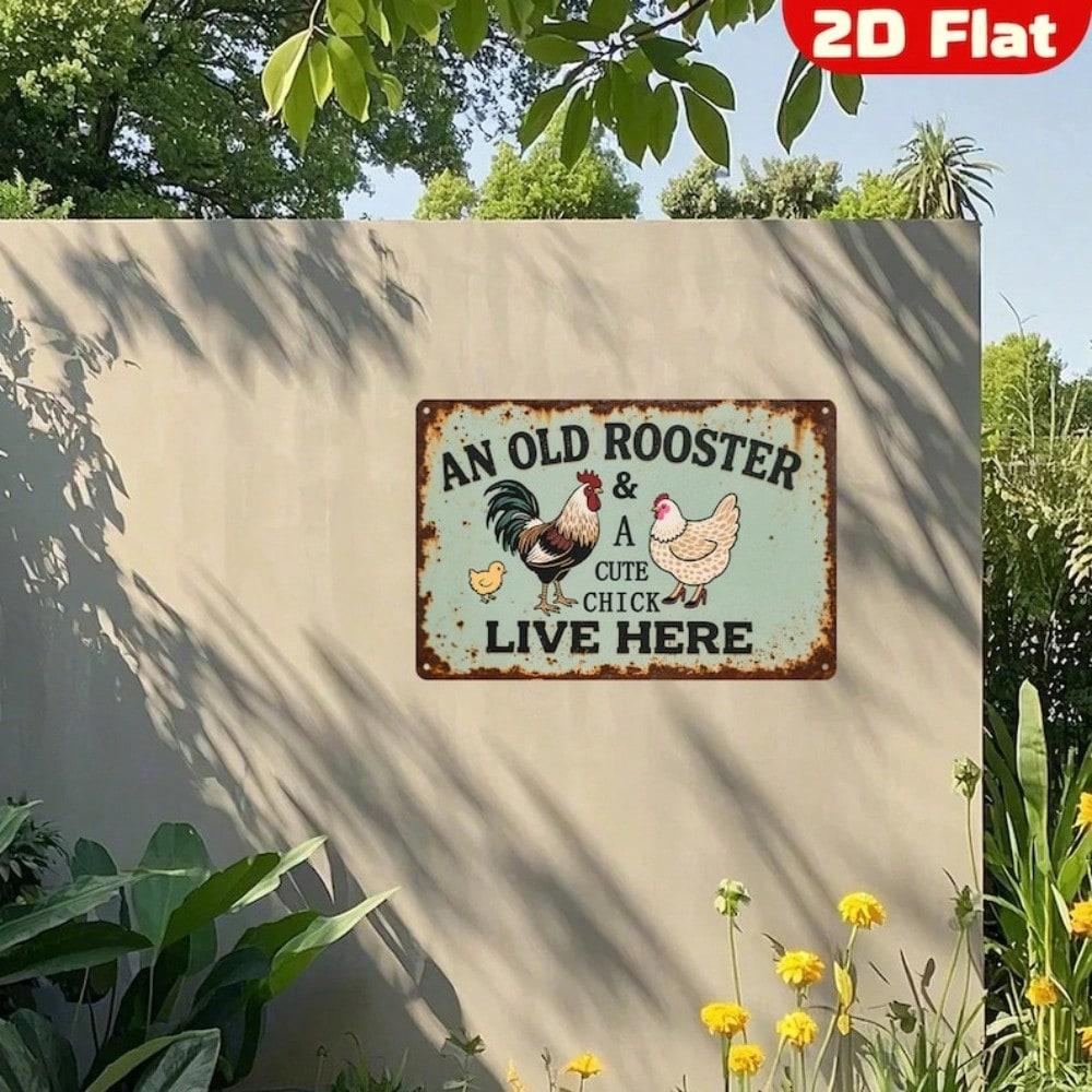 Vintage Rooster Hen Metal Wall Art Kitchen Decor Farmhouse Tin Sign