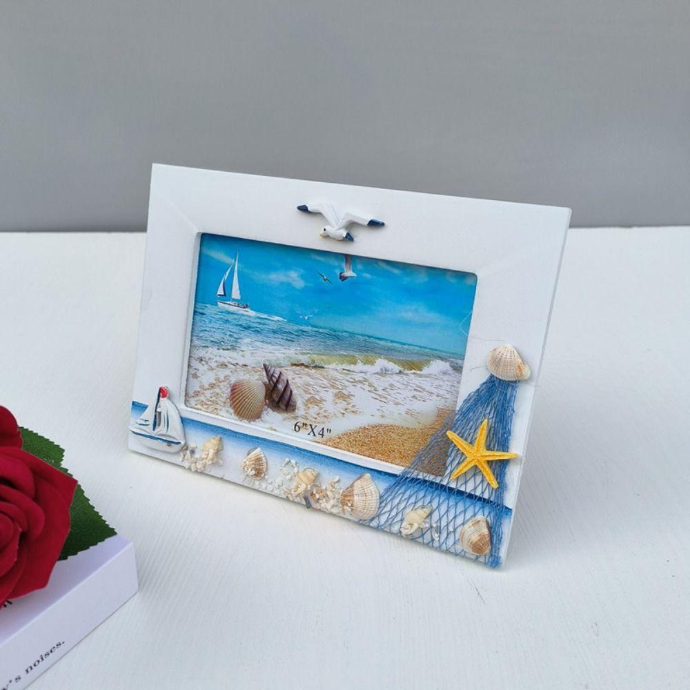 

Horizontal/vertical Style Shell Wooden Frame Wood Craft Marine Table Frame Ornaments Desktop 6inch-Horizontal