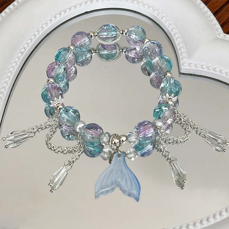 Korean Pink Crystal Fish Tail Pendant Bracelet For Women Elegant Handmade Beaded Tassel Chain Bracelets Jewelry Gifts