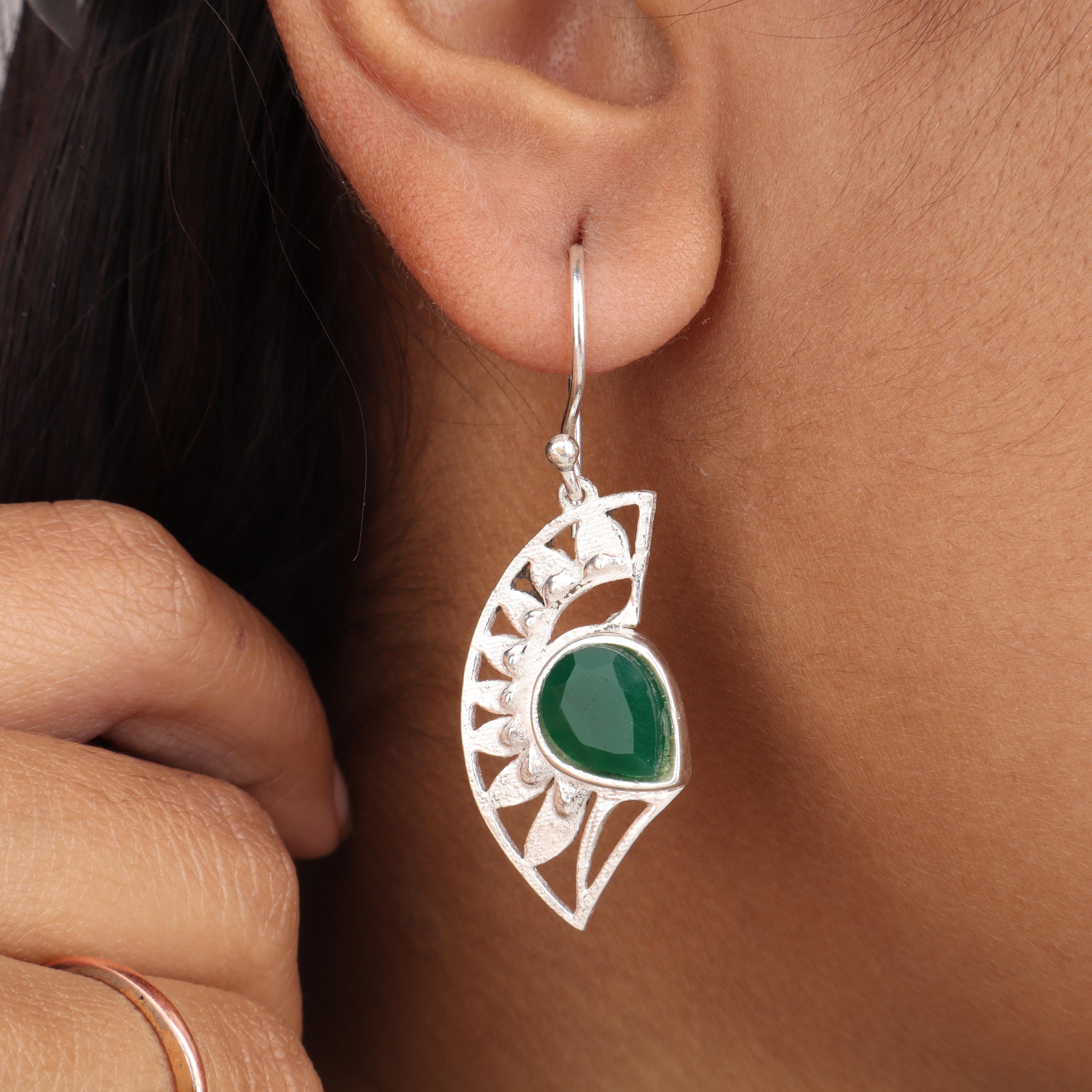 

Зеленый Оникс Драгоценный Камень 925 Стерлинговое Серебро Изделия Ручной Работы Серьга 1,5 Подарок для Женщин CE-26-19