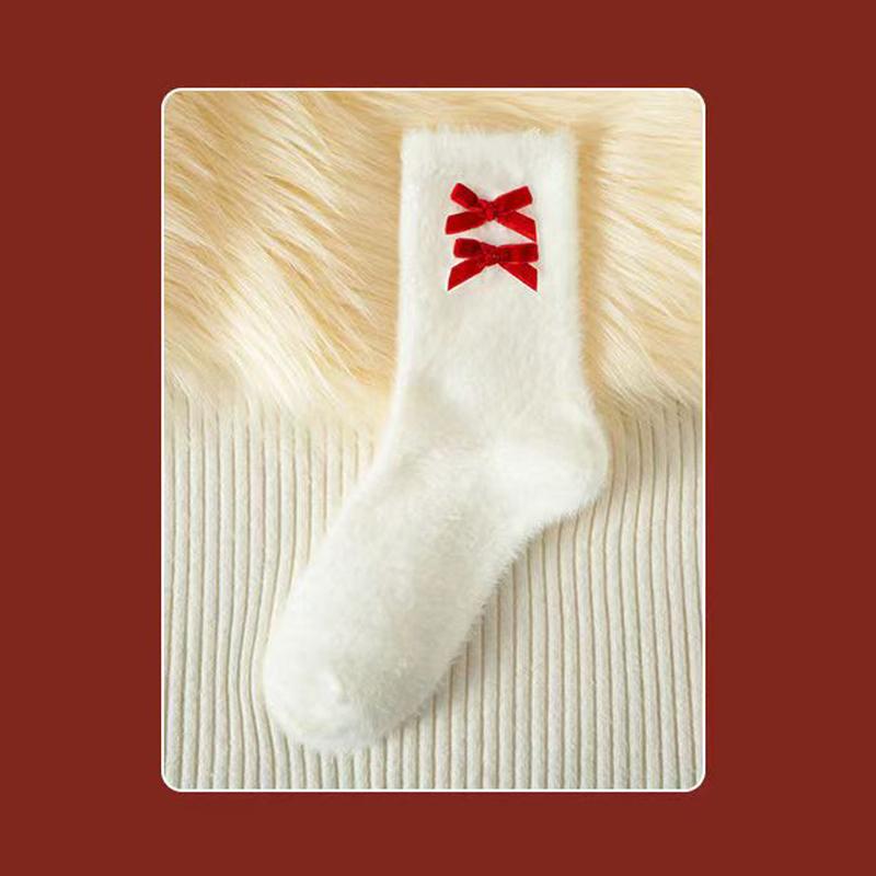 

Носки Lucky Year Red, осенние и зимние бархатные носки из норки, мягкие, теплые, длиной до середины икры, плюшевые свадебные носки, модные женские носки