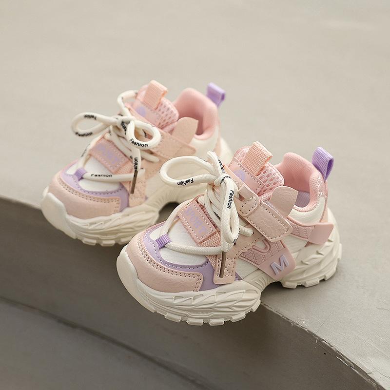 2026Early spring new leather trendy dad shoes for boys and girls, lightweight, non-slip, versatile sneakers, casual children's shoes