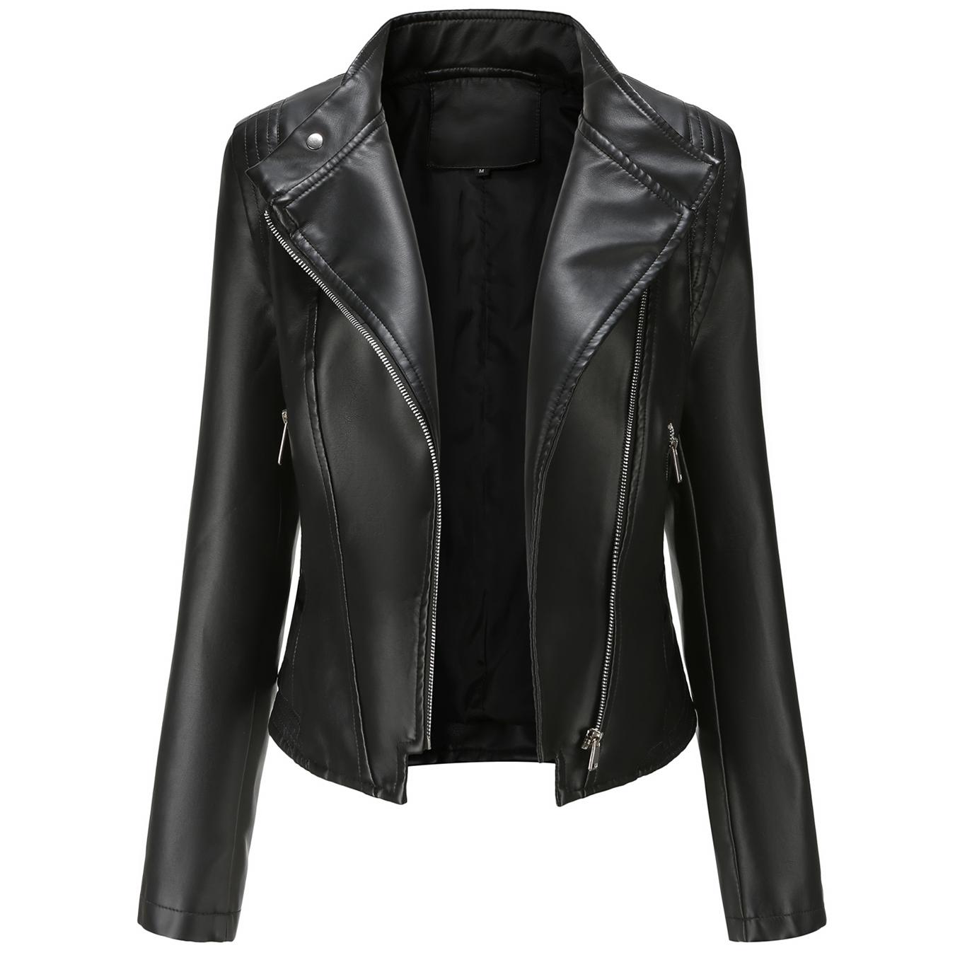 

Женская байкерская куртка из искусственной кожи с воротником-стойкой, асимметричная молния из искусственной кожи, мото-пальто, короткая мотоциклетная укороченная верхняя одежда, топы-бомберы, осенне-весенние наряды, модная новинка 3XL чёрный