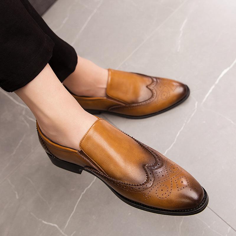 Кожаная обувь деловая черная летняя дышащая британский стиль броги повседневная кожаная обувь 38