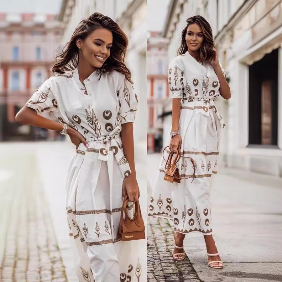 New Dress Autumn Floral Tie-Up Waist Dress for Women