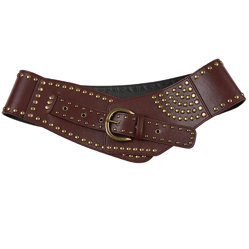 Women Belt Retro Trendy Leather Rivet Trim Wide Belt Casual Dress Decoration For Party Birthday Gifts Men