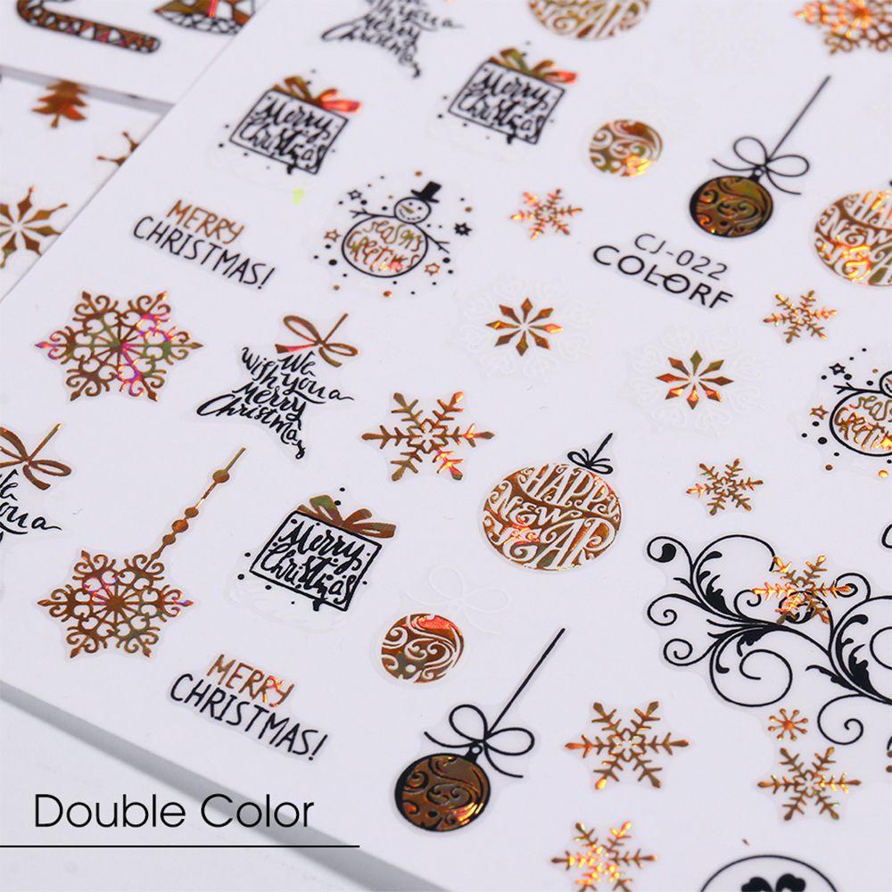 Polish New Year Xmas Winter Design Holographics 3D Glitter Gold White Nail Stickers