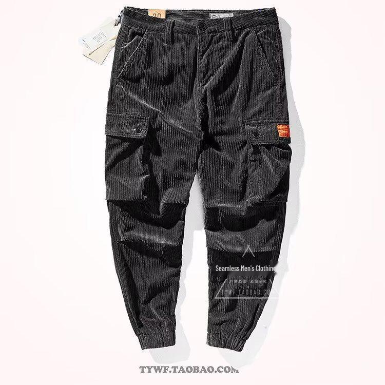 

Чоловічий японський ретро вельветовий комбінезон з багатьма кишенями, потовщені повсякденні штани вільного крою 3XL сірий колір