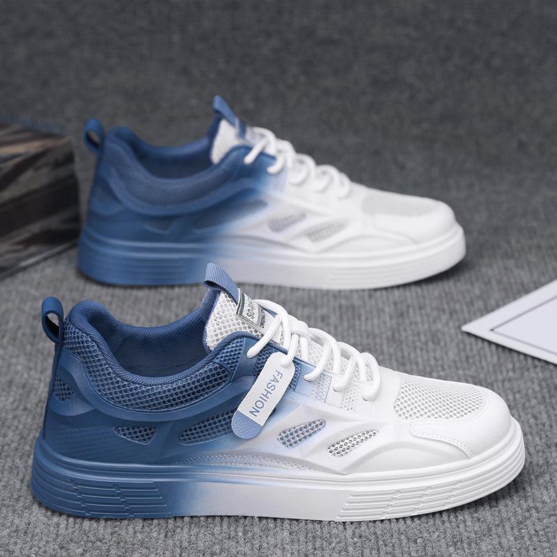 Men's Shoes Summer Breathable Thin Mesh Flat-soled Sports Board Shoes 2024 New Color Matching Low-top Lace-up Casual Shoes