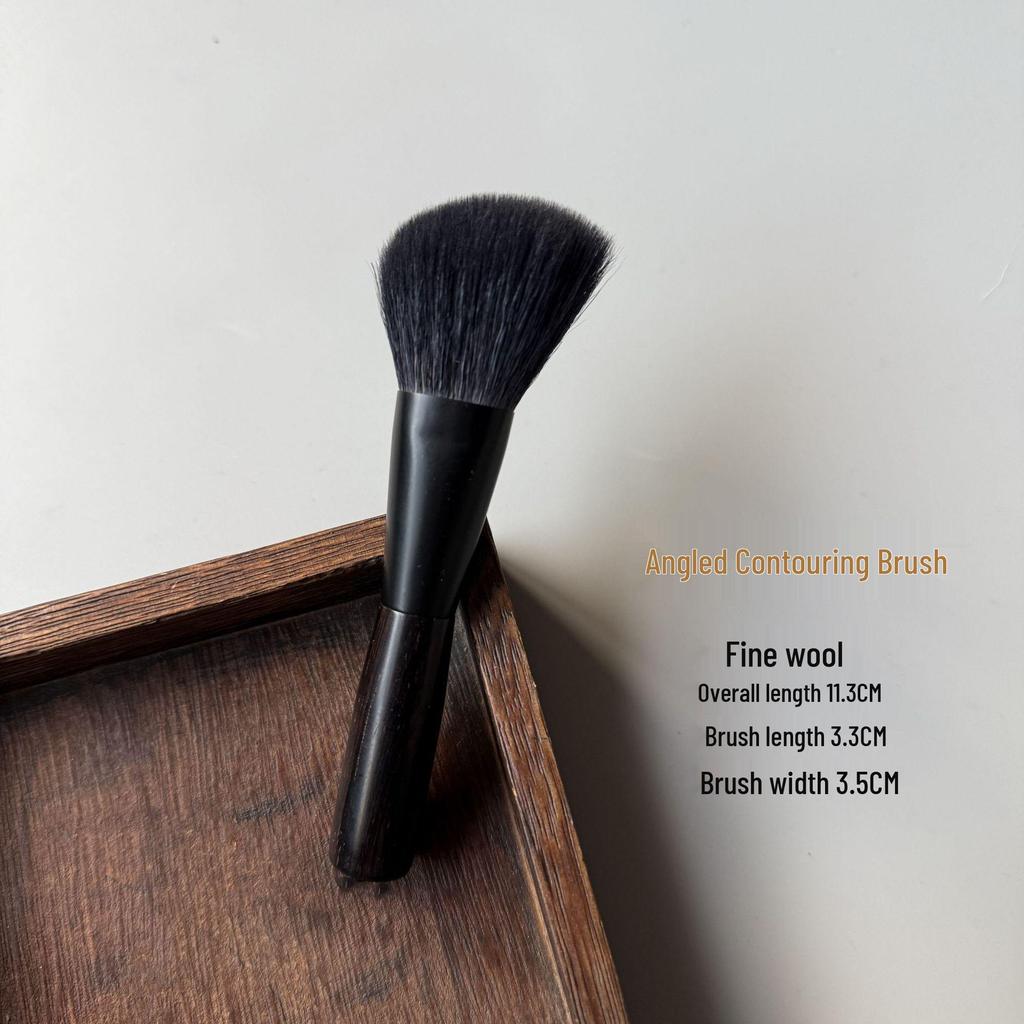 Set Mini Portabil Pensule Machiaj Ebonit: Pensule pentru pudră de lână, contur, stippling și fard de ochi